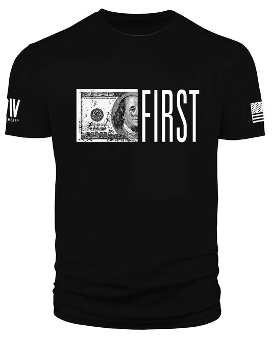 Money First Mens Shirt Short Sleeve Dollar Bill American Flag