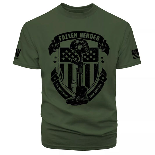 Fallen Heroes Cross Army Military Patriotic American Flag Short Sleeve T-Shirt