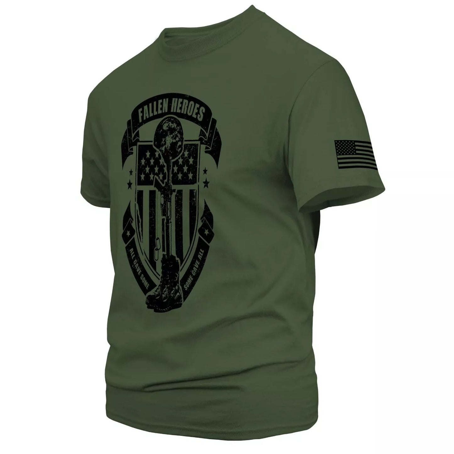 Fallen Heroes Cross Army Military Patriotic American Flag Short Sleeve T-Shirt