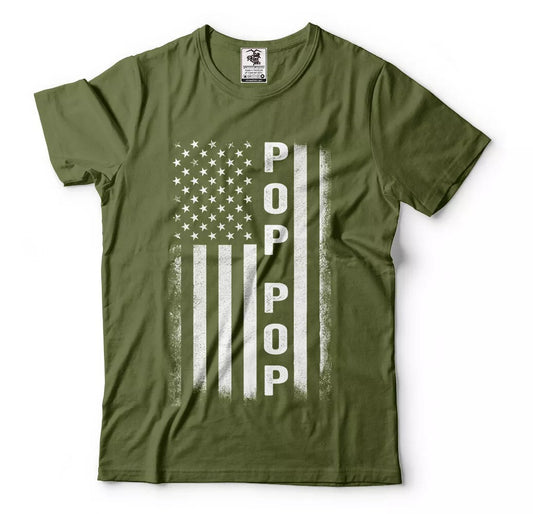 Pop Pop Flag Mens T-shirt Papa Grandpa Dad Daddy Poppop Pop-pop USA American Tee