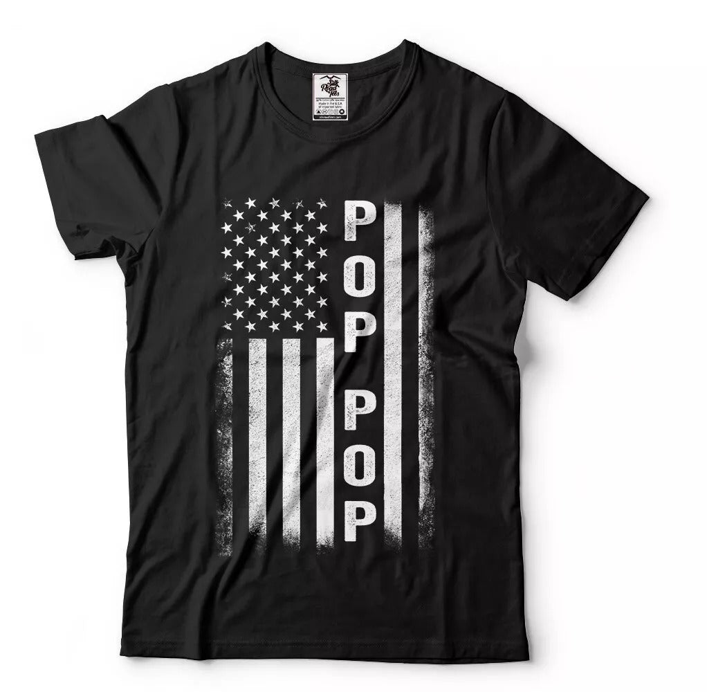 Pop Pop Flag Mens T-shirt Papa Grandpa Dad Daddy Poppop Pop-pop USA American Tee