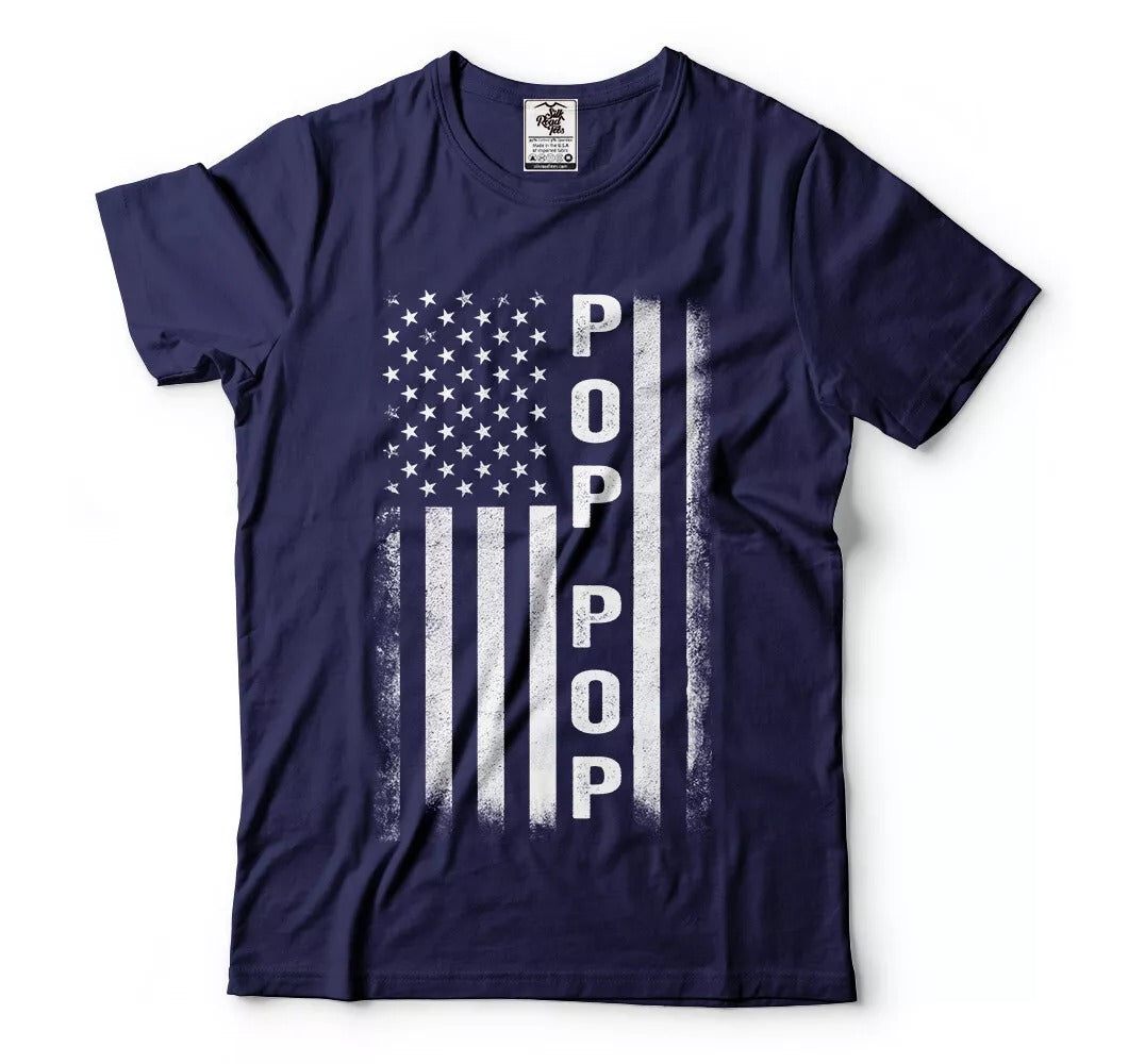 Pop Pop Flag Mens T-shirt Papa Grandpa Dad Daddy Poppop Pop-pop USA American Tee