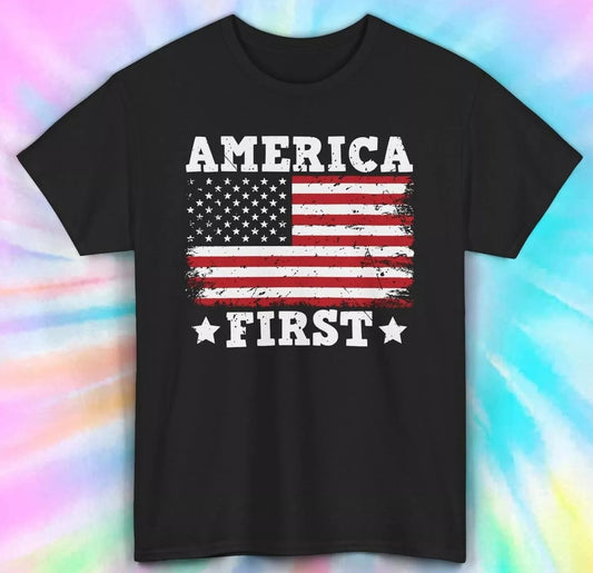 America First Shirt | Patriotic USA Flag Design Tee S-5XL